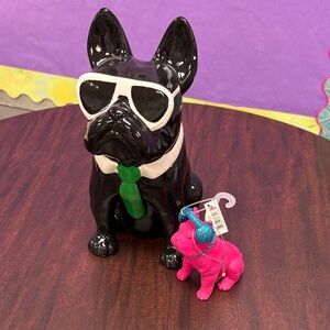Black and Pink Dog Figurine Set with Sunglasses